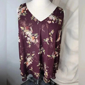 Lane Bryant Sleeveless Layered Shear Burgandy Floral Plus Size 26 Top